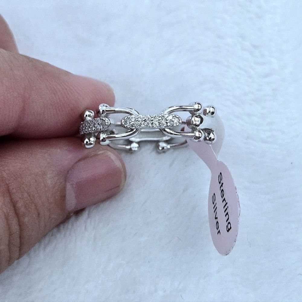 Cote d'Argent Silver🤍 U-Link⛓️ Ring With Clear Crystals💎 - NWT - Picture 6 of 16